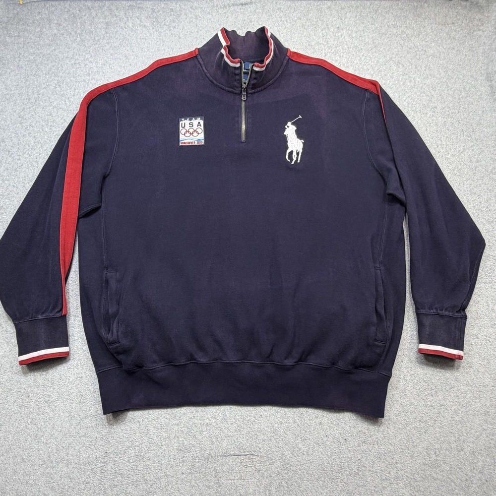 Polo Ralph Lauren Sweatshirt Mens 2XLT Blue USA Olympic Vancouver 2010 1/4 Zip